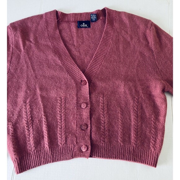 VTG Y2K OBR Lambswool Angora Blend Mauve Pink Cropped Boxy Cardigan Size Large L - Picture 7 of 10